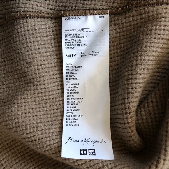 Mame Kurogouchi x Uniqlo Heattech Wool Blend Waffle Square Neck Top Size XS - Picture 8 of 13